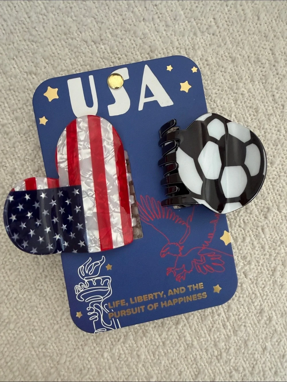 🇺🇸 USA Flag and Soccer Ball Hair Clips - Red, White, Blue & Black